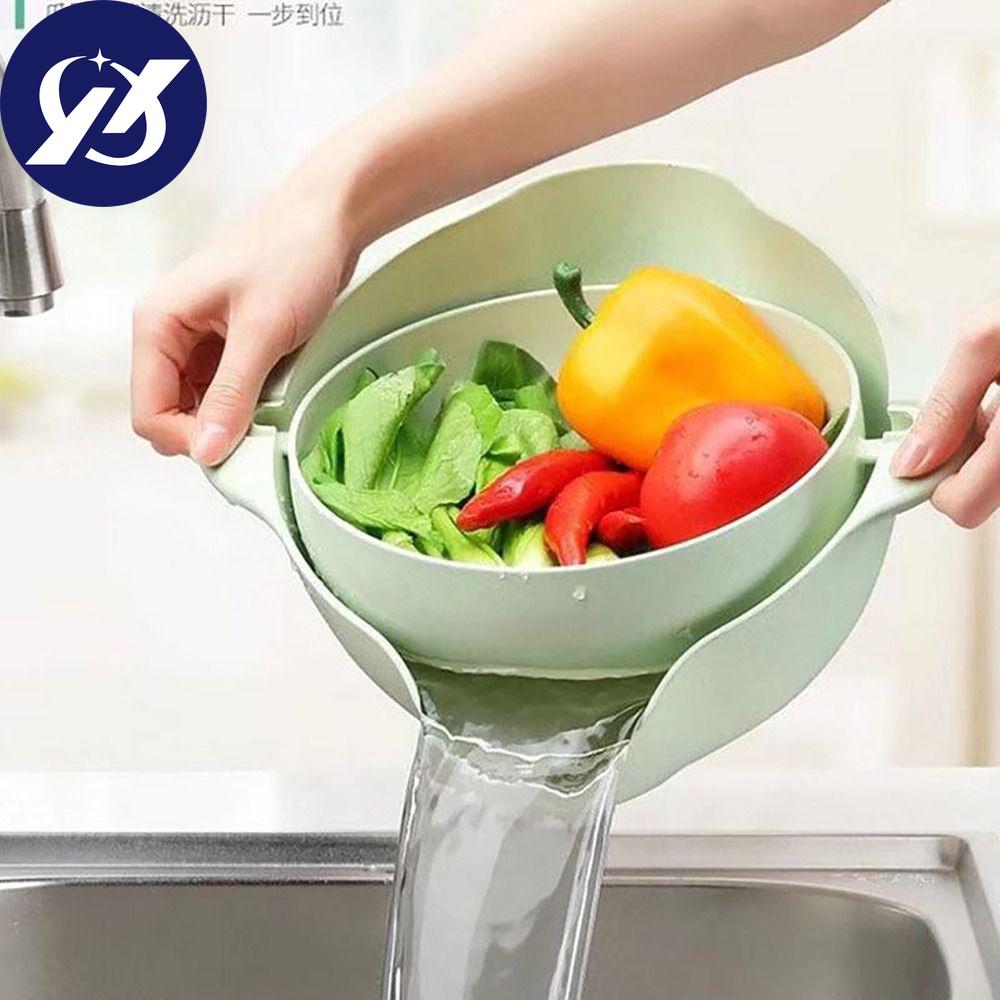 

Двухслойная корзина для слива овощей с ручкой, поворотный слив для кухни, дома