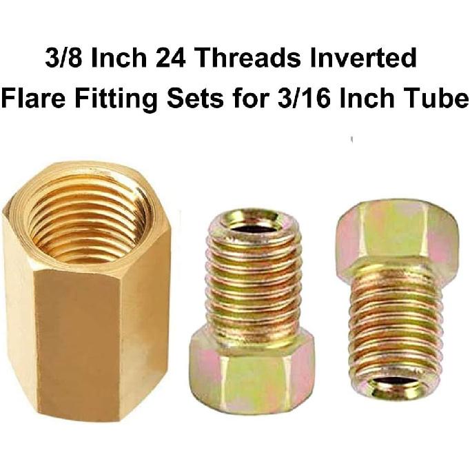 MuHize Brake Line Fitting Kit 15PC - 3/8-24 UNF Thread SAE Braking Unions & Nuts for 3/16" Brake Tube - Fits Ford GM Dodge Chrysler Jeep Car Truck
