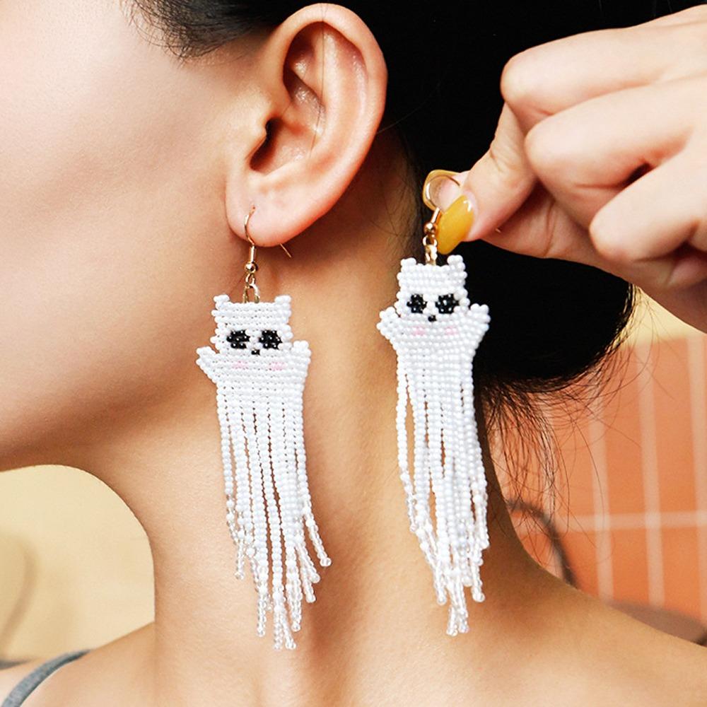 

Pumpkin Rice Bead Earrings Halloween Beautiful Ghost Dangle Earrings Hipster pumpkin