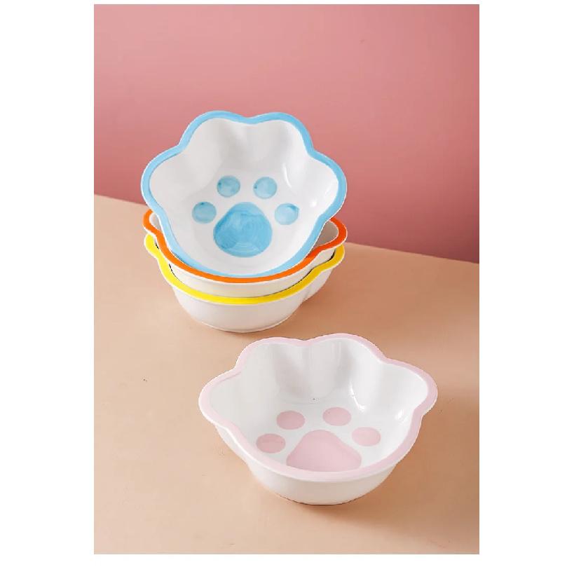 Ceramic Cat Claw Pattern Bowl Dog Drinking Water Food Bowls Anti Overturning Neck Protection, Lovely Pet Articles, 1Pc