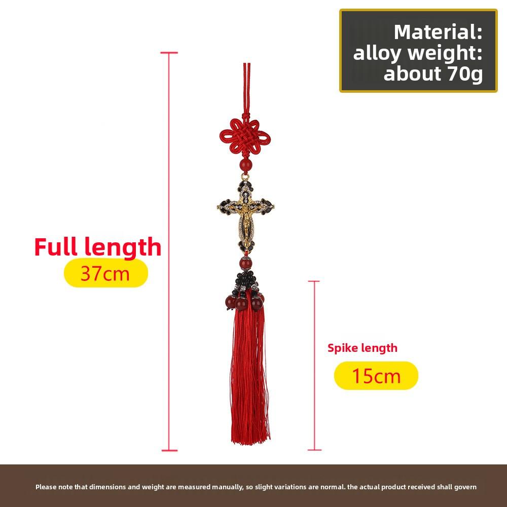 Classic Style Cross Pendant Chinese Knot Black Tassel Car Rearview Mirror Holder for Car Interior Decoration