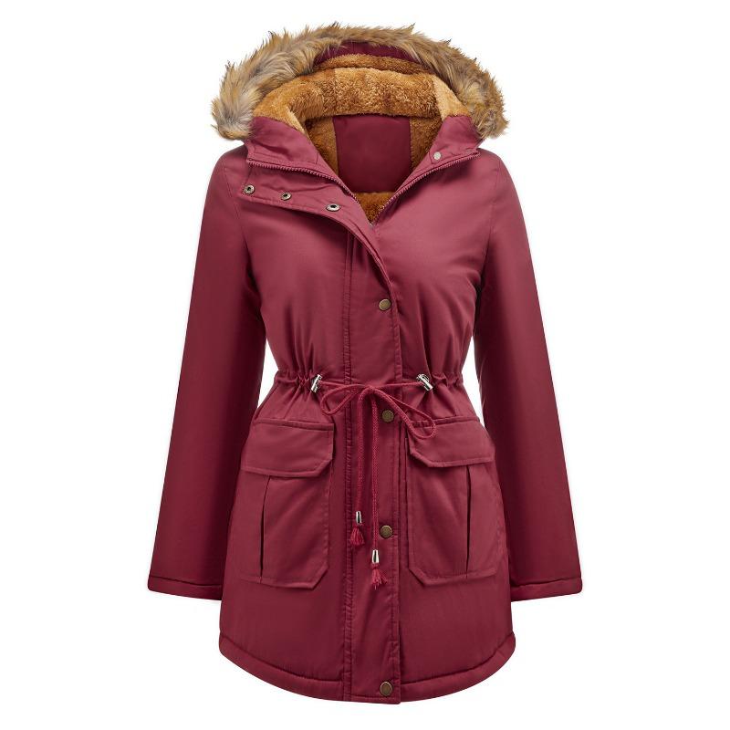 New European Size Fleece-lined Cotton-padded Coat Hooded Fur Collar Winter Warm Coat Plus Size Women's Cotton-padded Jacket