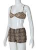 Leopard Print Ruffles Women Sexy 2 Piece Set Women Sexy Camis Bra Crop Tops + Low Waist Shorts Summer Holiday Beach Outfits Suit