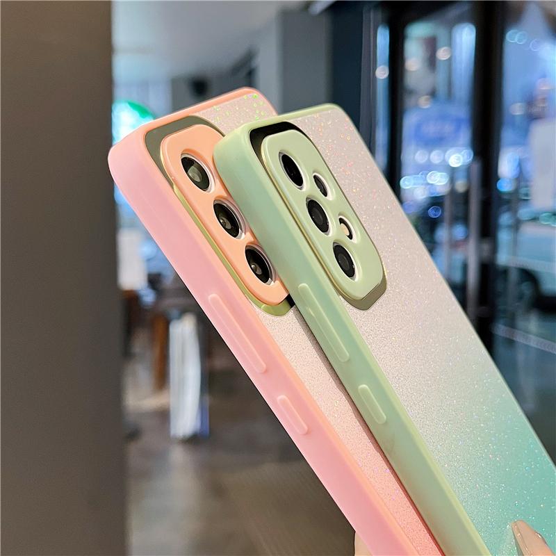 Shining Gradient Soft Silicone Phone Case For iPhone 15 14 13 12 11 Pro Max X XR XS Max 7 8 15 Plus Glitter Lens Camera Protection TPU Back Cover