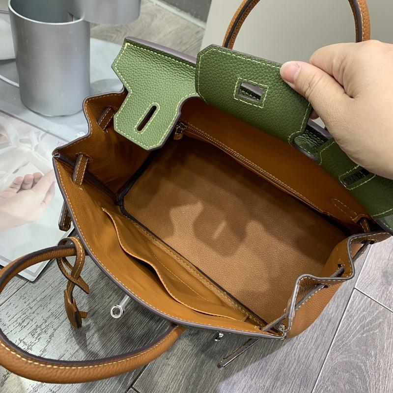 Damentasche aus echtem Leder, farblich passende Tasche aus Togo-Leder mit Top-Grain-Rindsleder, europäische und amerikanische Handtasche für Damen