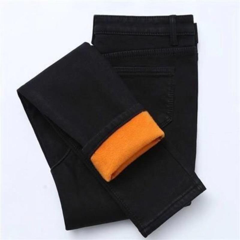 Winter velvet thickened high-waisted jeans women's black slim-fitting slim-fitting pants student elastic trousers