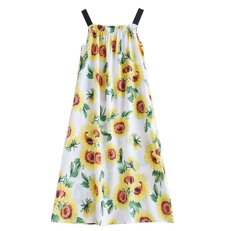 Sleeveless Strap Plus Size Chiffon Vintage Floral New In Dresses For Women Casual Loose Long Summer Dress