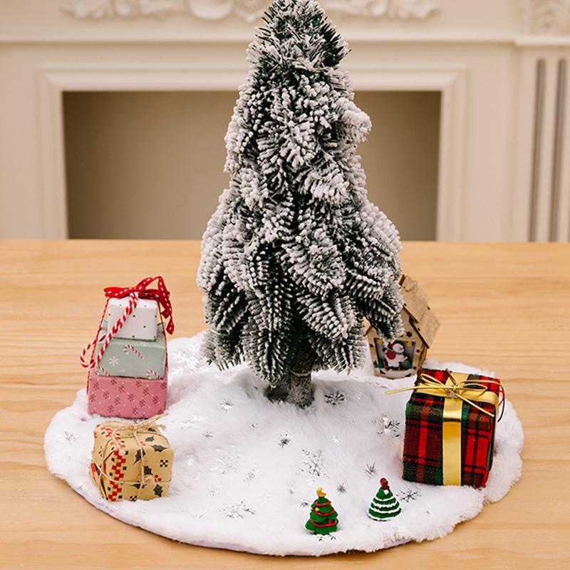 40-90cm Christmas Tree Skirt White Snowflake Xmas Tree Skirt Christmas Tree Decorative Base Carpet New Year Navidad Party Decor