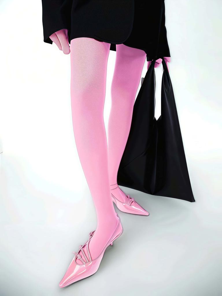 Women'S Pink Velvet Tights - Office Softness Redefined Plush Fine-Knit For A Confidently Feminine Commute Or Day Out