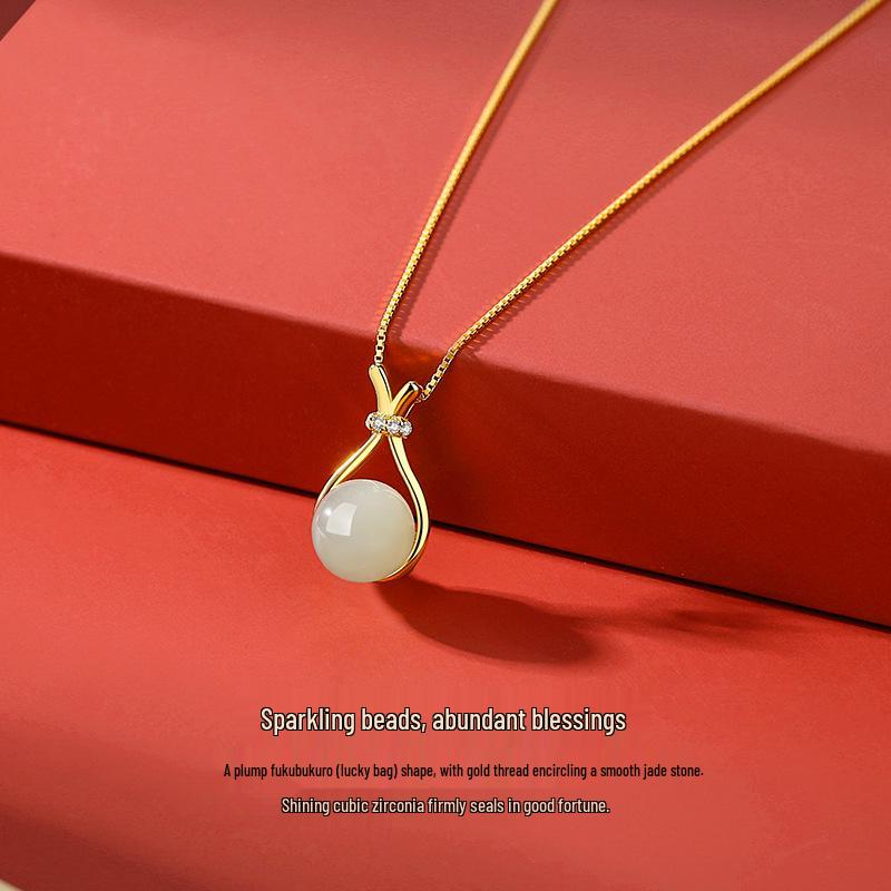 Tichia Real S925 Sterling Silver Hetian Jade Lucky Bag Necklace - Elegant Women s Clavicle Chain 925 Silver
