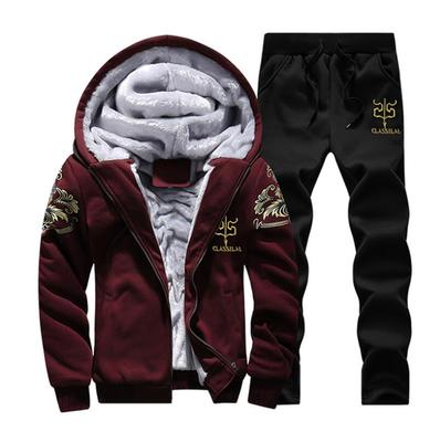 Tracksuit Men's Set Winter Running Two Piece Sets Cotton Inner Fleece Thick Hooded 2PC Jacket Pants Sport Jogging Suits