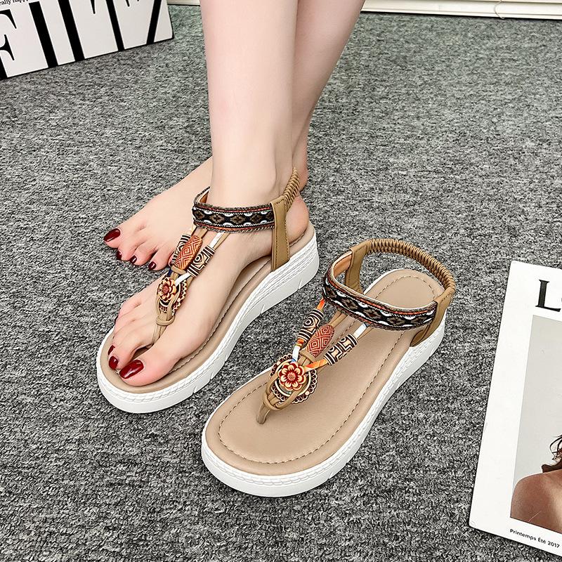 New summer 2025 spring and summer rhinestone casual seaside beach thick-soled slope heel-soled sandals women's comfortable fit
