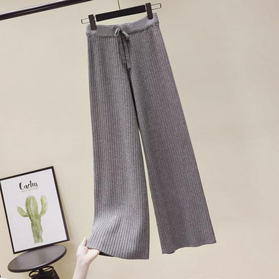 

Осень 2024 Женские шерстяные трикотажные брюки с высокой талией и широкими штанинами — корейский стиль, свободные, утолщенные для осени/зимы One Size серый