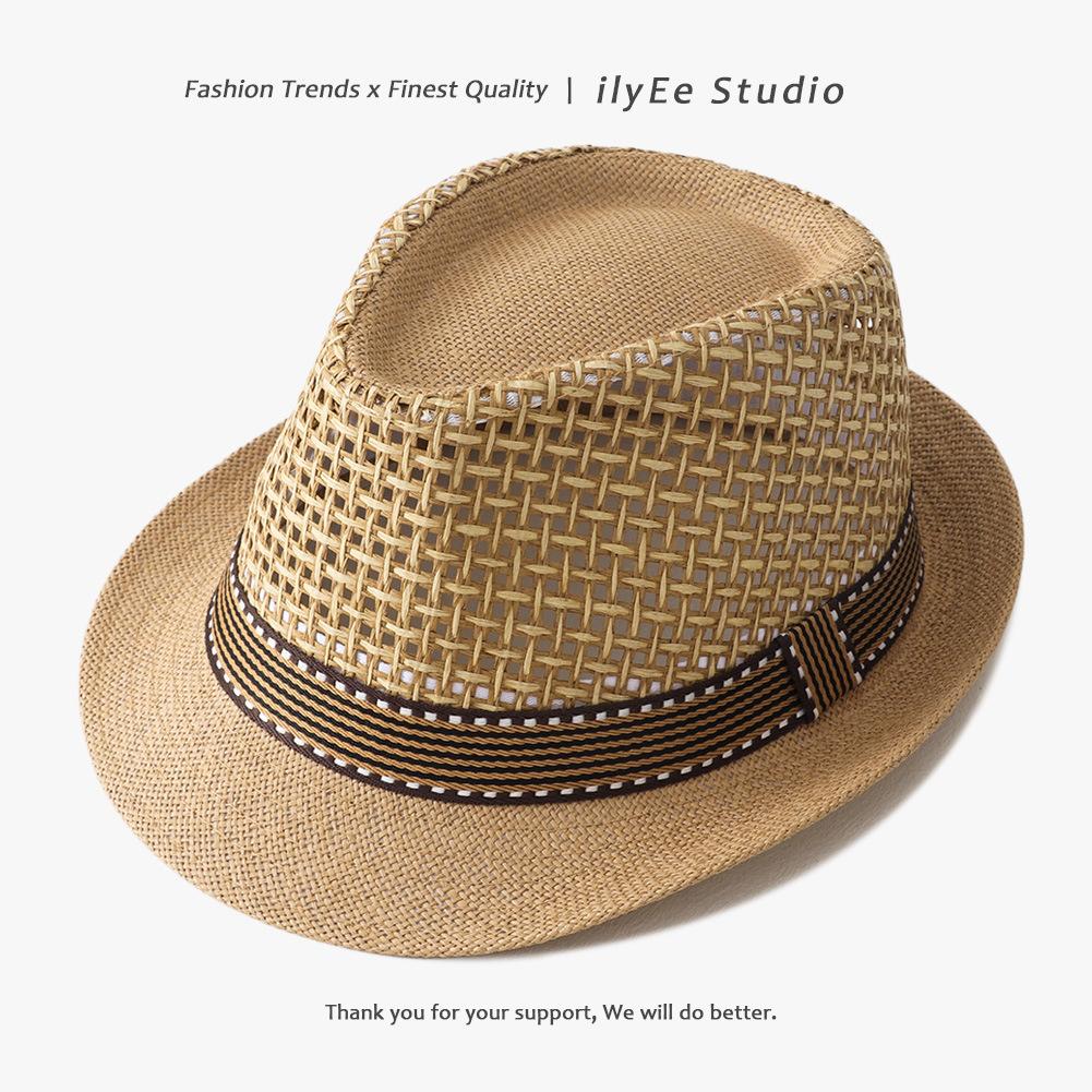 Men's Panama Straw Hat Summer New British Jazz Hat Women's Sunshade Sun Protection Beach Flat Top Hat