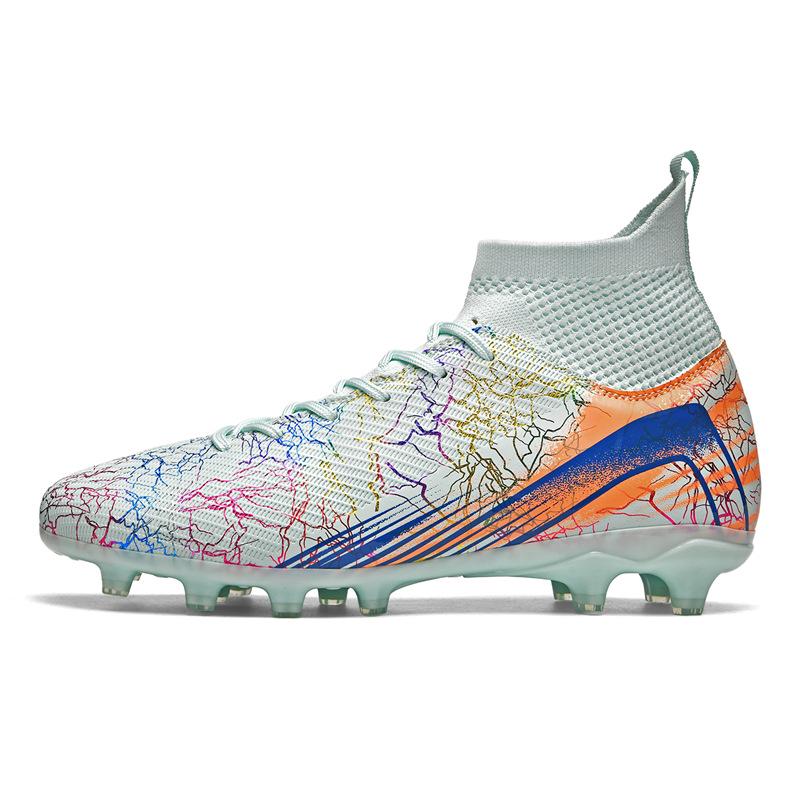 Unisex Cross High-Top Leather Football Shoes with TF & AG Studs for Artificial Turf 35