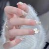 Shiny Square False Nail Tips Sparkling Bow Artificial Finger Manicure with Nail Glue for DIY At-Home Manicure Kit
