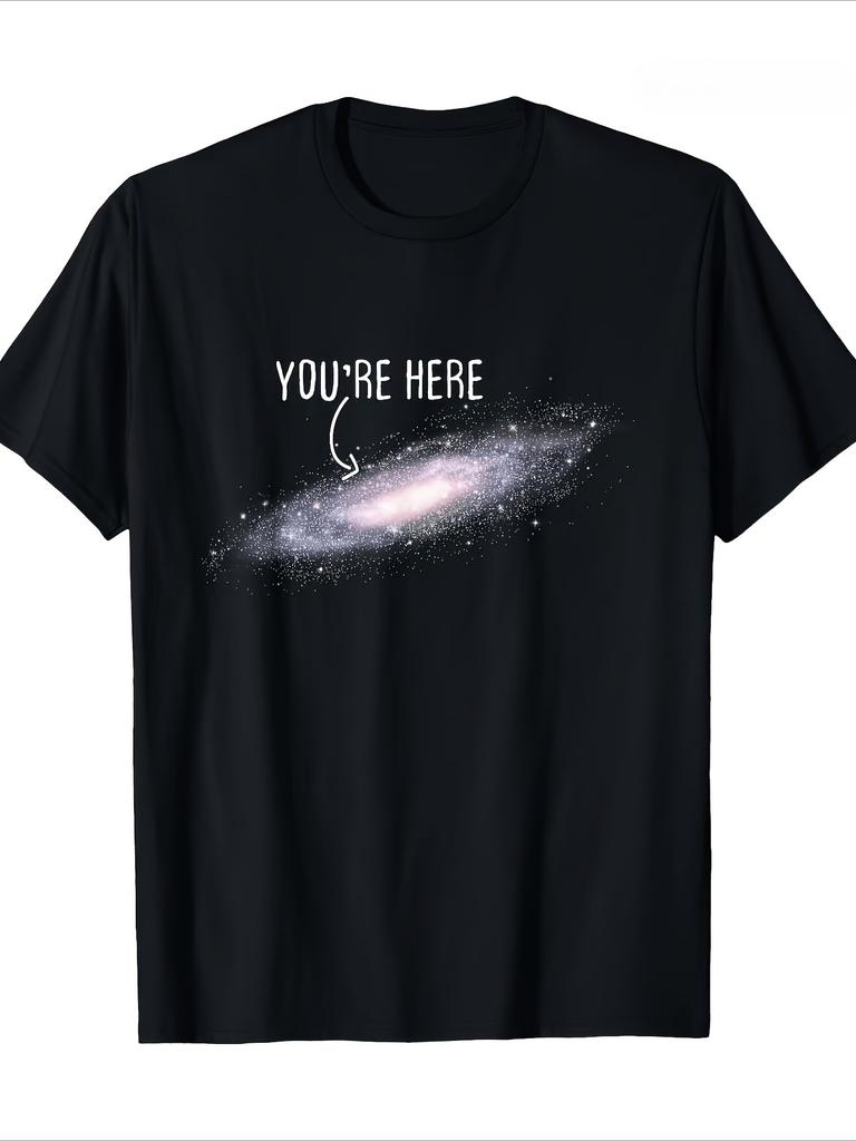Milky Way Galaxy Youre Here Graphic T Shirt Space Star Astronomy Print Minimalist Unisex Loose Casual Short Sleeve Tops
