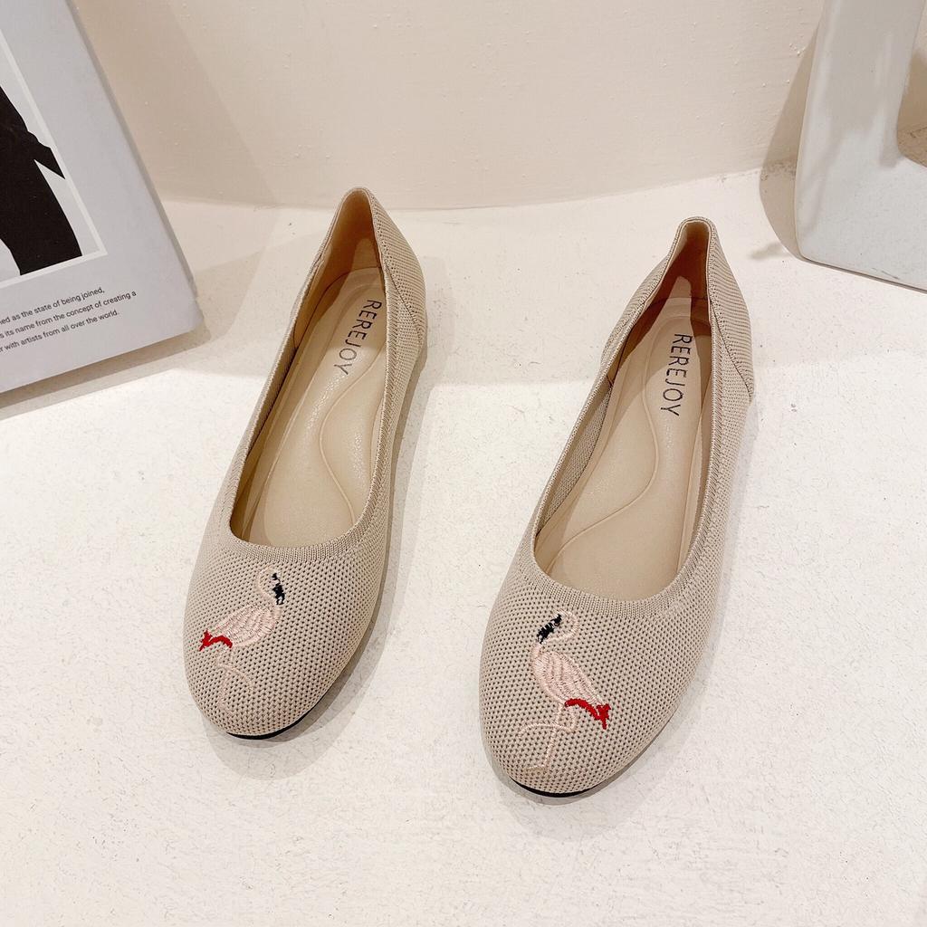 Prinzessinnenschuhe einzelne Schuhe Damen neue Fliegenstrick-Webschuhe spitz flacher Boden Frühling flacher Boden gestrickte Mütze Eierrollenschuhe