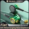 D08 Metal HiFi 3.5mm/Type-C In Ear Wired Earphone Flat Head Headsets With Mic Clear Sound Bass Headphones For Sports Music Gamer