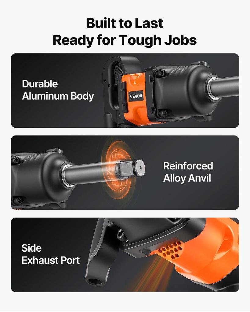 1-Inch Air Impact Wrench, Up To 2400N.m Nut-Busting Torque, 6000RPM 6-Speed Pneumatic Impact Gun with 152.4mm Extended Anvil for Heavy-Duty Trucks,