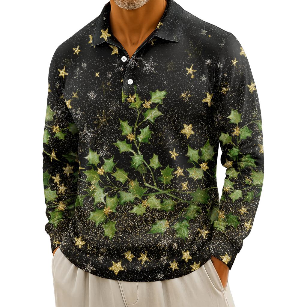 Men's Casual Christmas Print Button Long Sleeve Shirt