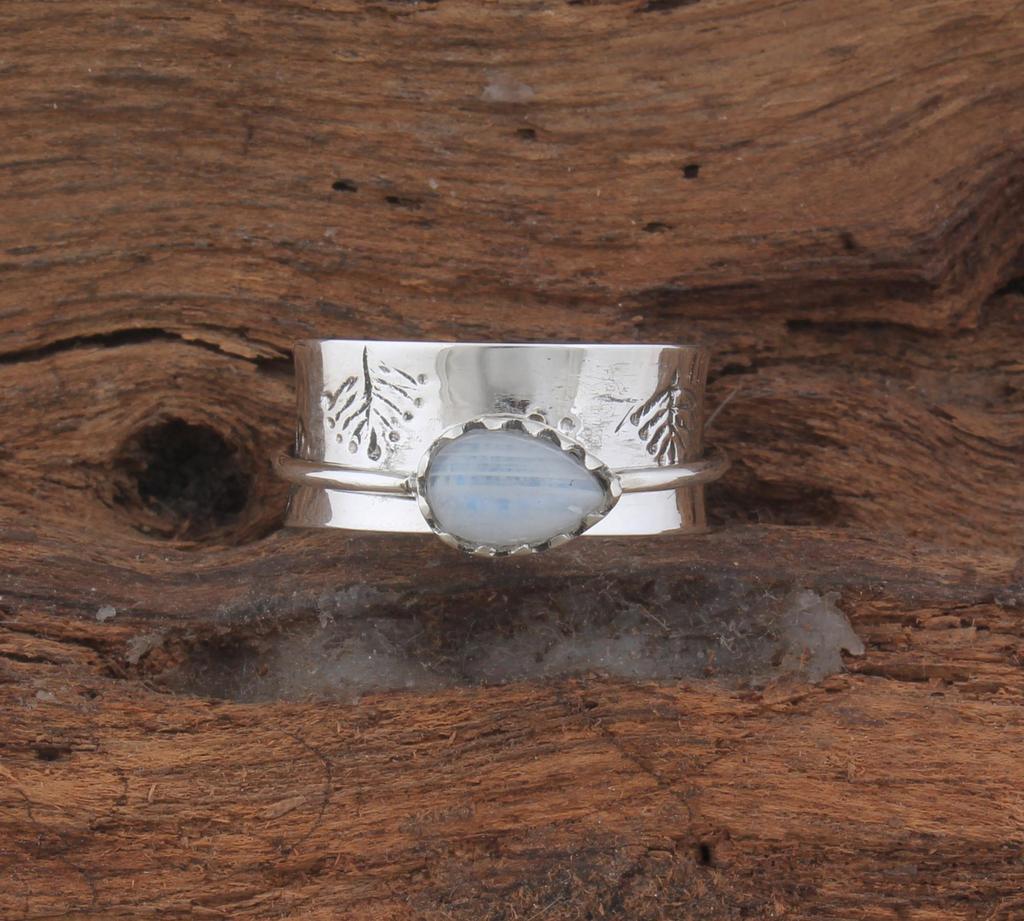 Rainbow Moonstone Spinner Rings, 925 Sterling Solid Silver Spinner Rings, Handmade Spinner Ring, Blue Fire Gemstone Spinner Ring