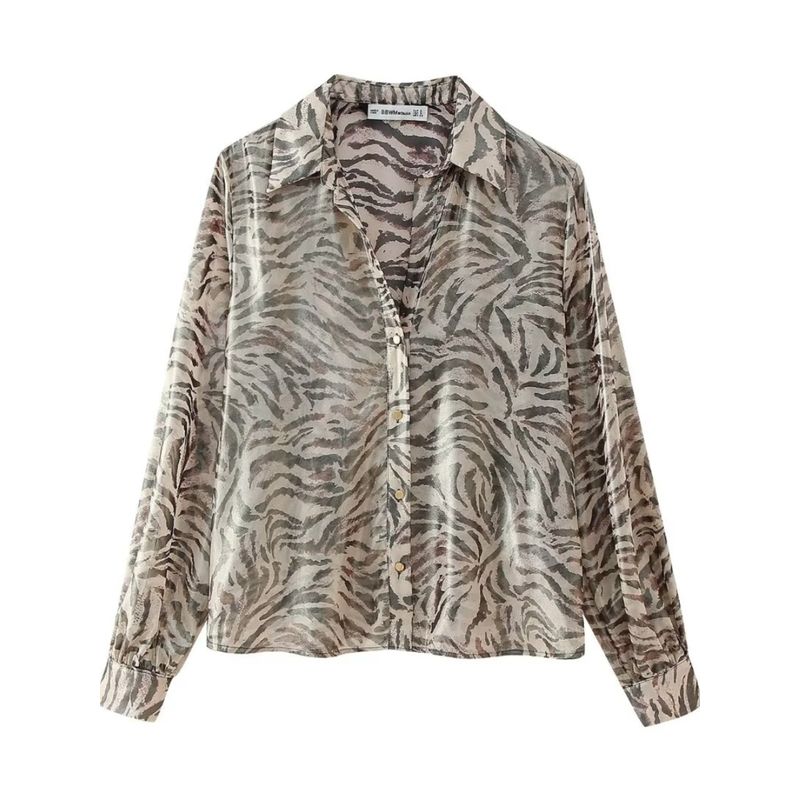 Kaslead New Arrival Women's Fashion Style Fashion Animal Pattern Print Metal Foil Shirt 9878149