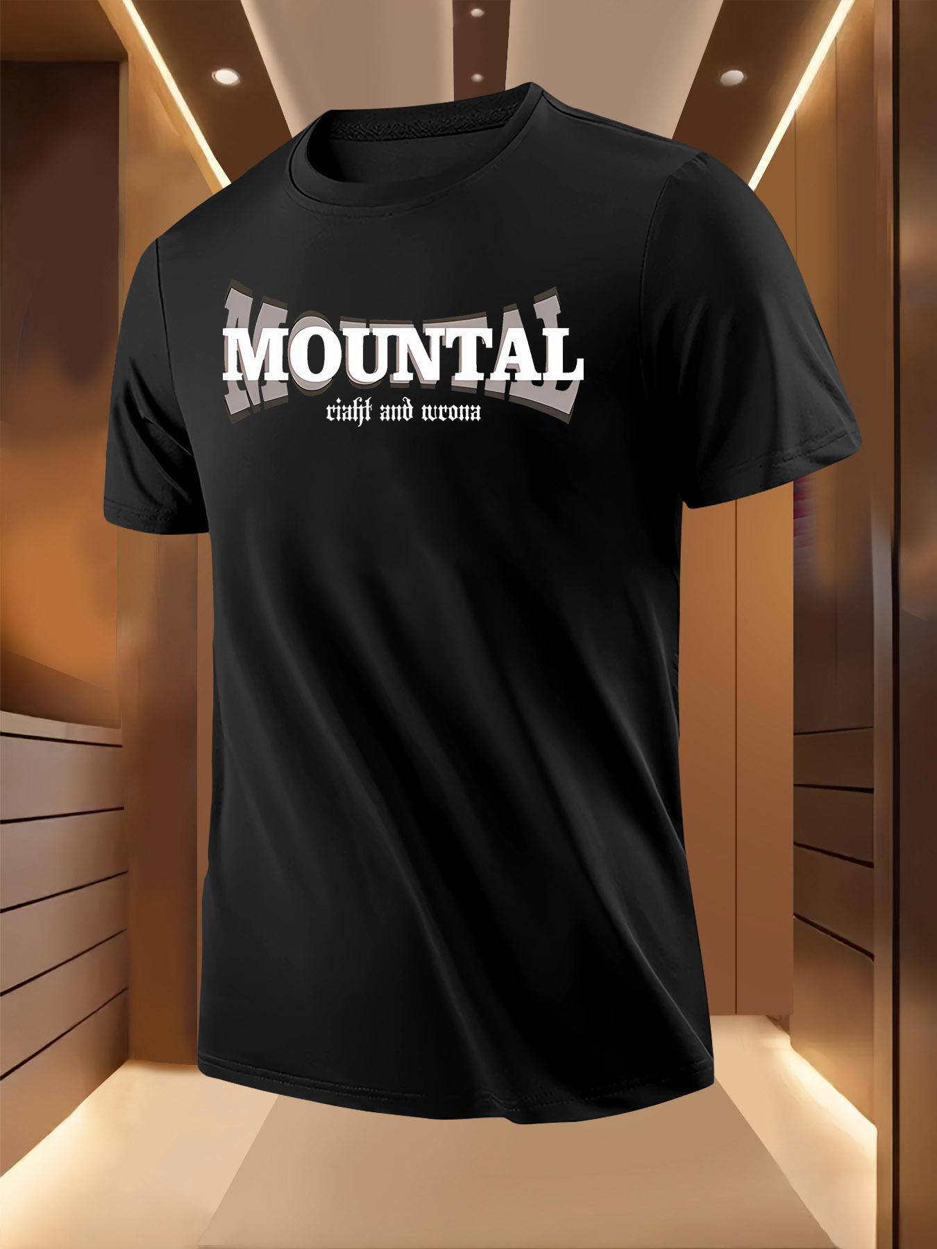 Black Tshirt with Mountain Graphic Print - Breathable Lig... S
