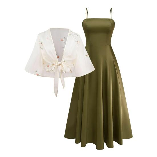 

Women Dress Cover-up Two Piece Set Summer Breathable Open Front Floral XXXL армія зелений колір
