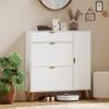 Shoe cabinet for 12 pairs, shoe wardrobe, 2 pull-down drawers, 4 compartments, 99.4x23.8x106.6cm, white