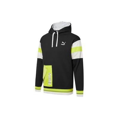 Puma Retro Gesticktes Logo Colorblock Sport-Hoodie Herren Tops Schwarz 534679-01
