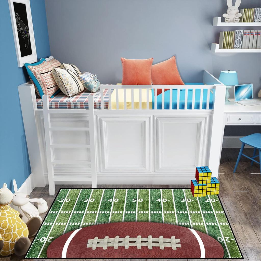 Amerikanischer Football Sportteppich für Jungenzimmer, Kinderzimmer und Wohnzimmer Teppich, Rutschfeste Sportbodenmatte