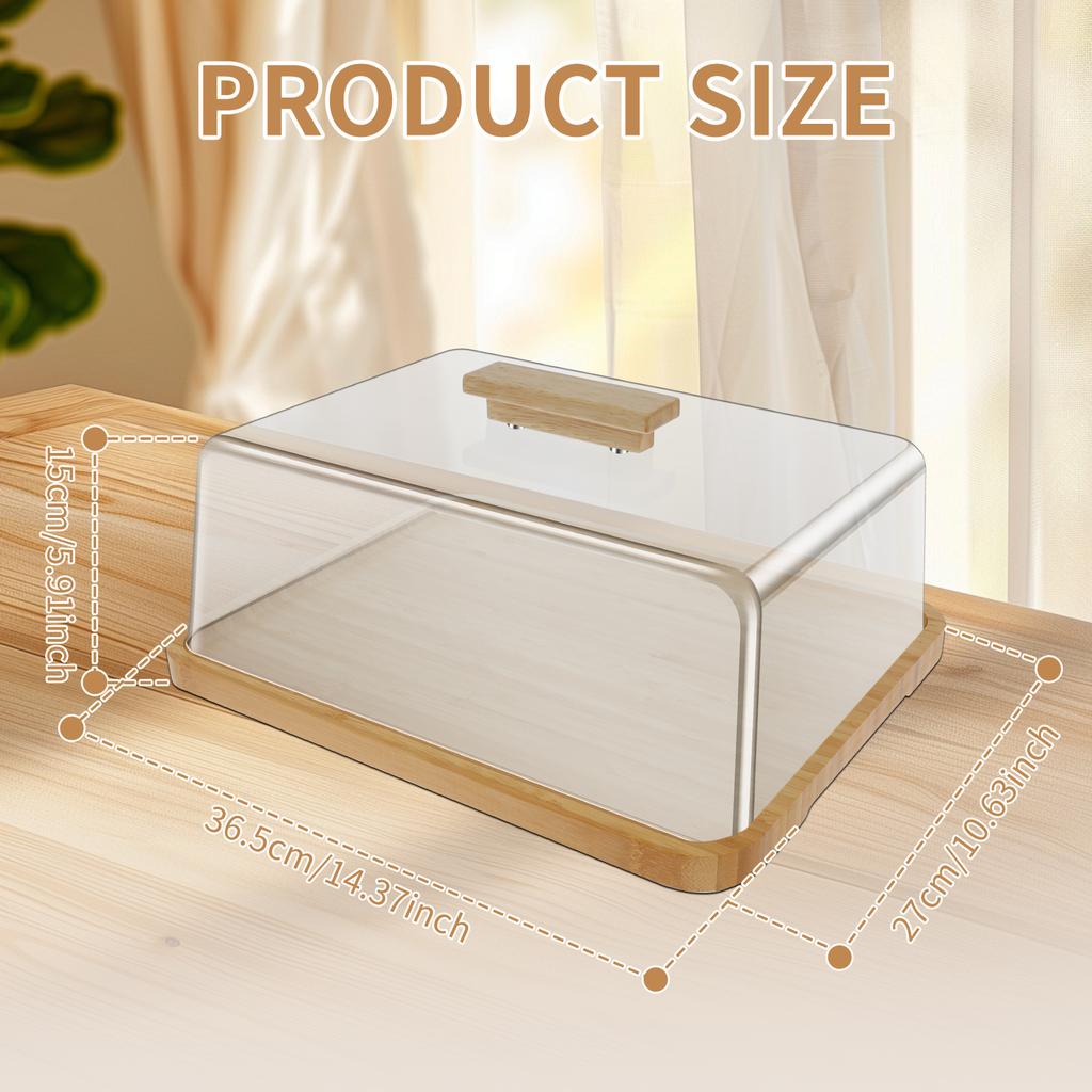 Bamboo Wood Cake Stand Rectangular/Round Snack Display Server Tray with Dust Cover Portable Dessert Plate for Small Party Picnic