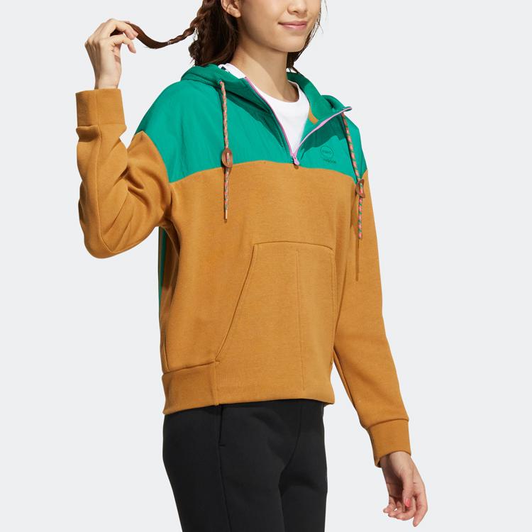 Adidas Neo W Util Hoodie Color Block Design Brand Logo Print Drawstring Hooded Long Sleeve American Sweatshirt Women hoodies Light-Brown HN2344
