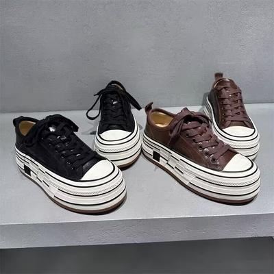 2025 Spring New Thick-soled Heightening Niche Design Casual Canvas Shoes Women's Versatile Fashion Trendy Shoes Board Shoes Single Shoes