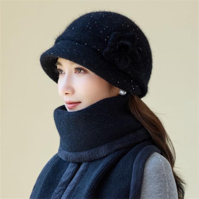 Middle-aged and Elderly Women's Plush Hat Winter Plush Thickened Thermal Ear Protection Hat Foreign Fashion Mother Knitted Cotton Hat
