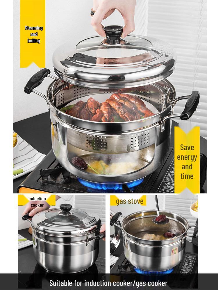 Compact Single-Layer Stainless Steel Steamer Pot – Multi-Functional Rice & Soup Cooker for Household Use