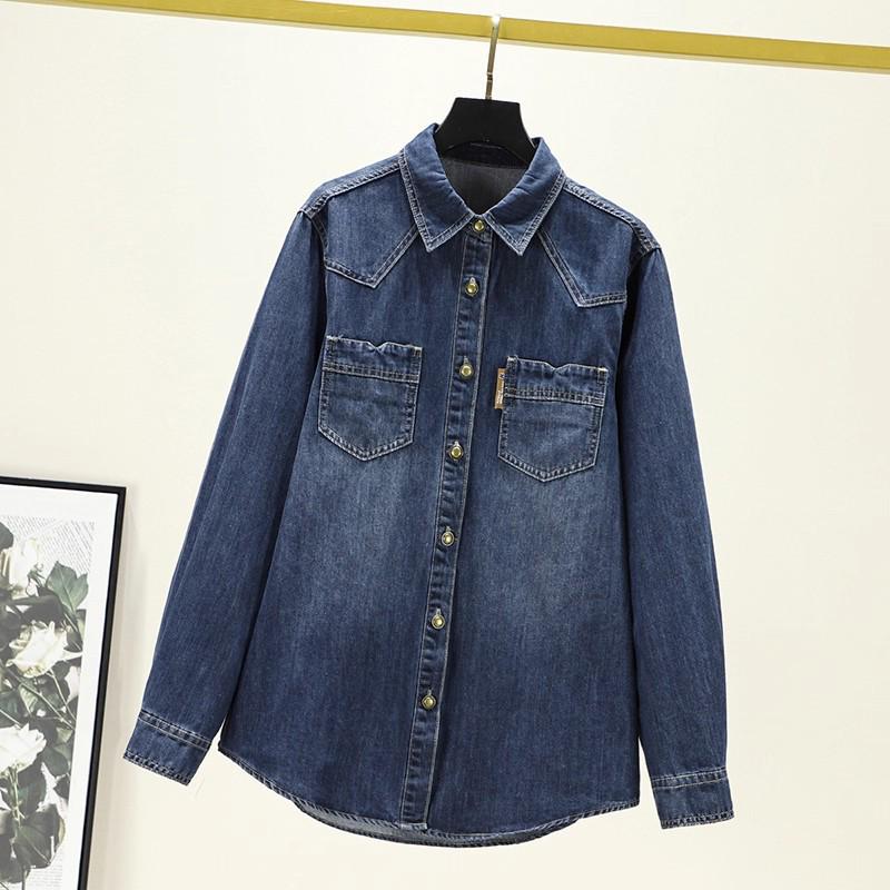 Autumn Denim Mid-Length Women's Long Sleeve Loose Shirt Outerwear