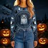 Women's Long Sleeve Halloween Print Neck Casual Top for Fall Festivities
