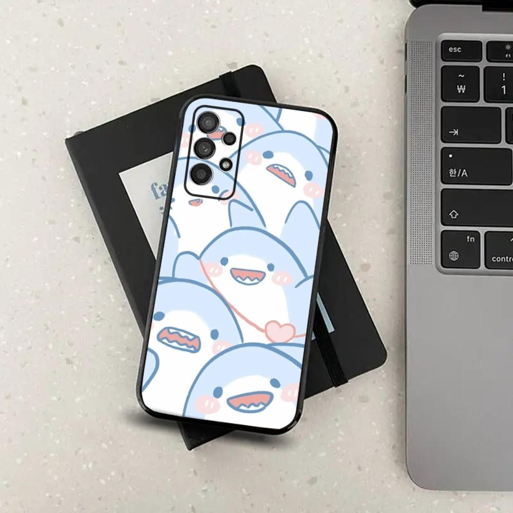 Cute Shark Cartoon Phone Case For Samsung S21,S22,S23,S30,Ultra,S20,Plus,Fe,Lite,Note,10,9,5G Black Soft Cover