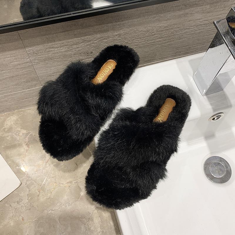 2025 new Mao Mao slippers women's cross-word outer wear home thermal cotton slippers flat-bottomed versatile cotton slippers