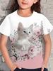 Fun Girl T-shirt Summer Short Sleeved Top Cartoon Animal Cat 3D Printing 2025 Girl Clothing