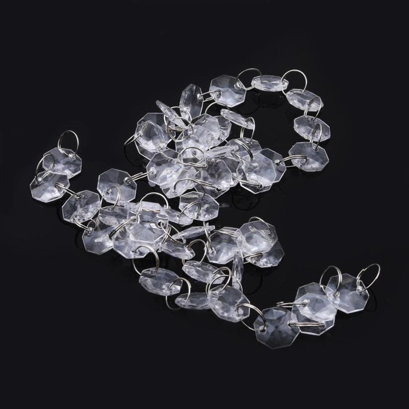 1pc Long Octagon Beads With Silver Rings Hooks Crystal Chandelier Chain Garland For Transparent Crystal Beaded Curtain