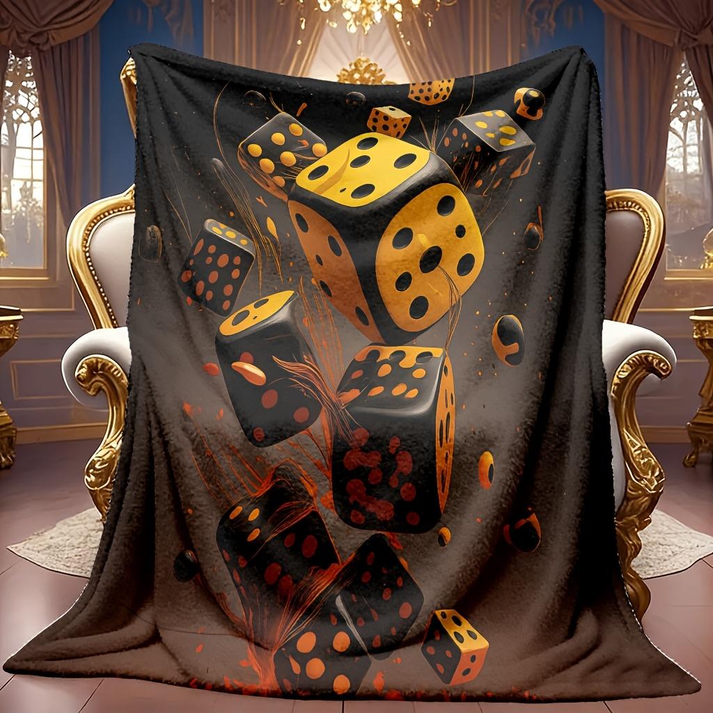 Cooling Blanket with Dice Theme Pattern Soft High-Definition Digital Print Black and Golden Design Soft Breathable 100% Polyester Perfect Gift All-Sea