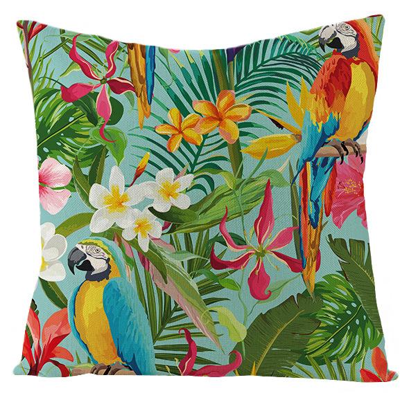 New Outdoor Waterproof Linen Pillow Case Tropical Green Leaf Cushion Cover