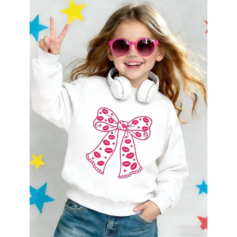 European sizes Cute Print Pattern 0-3 Years Old Kids' Spring Thin Round Neck Sweatshirt Lip Print Bow Design Comfortable Outdoor Wear Choice