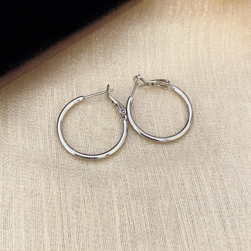 Stylish Silver Needle Round Hoop Earrings: Simple, Fashionable, Versatile, with a Light Luxury Feel