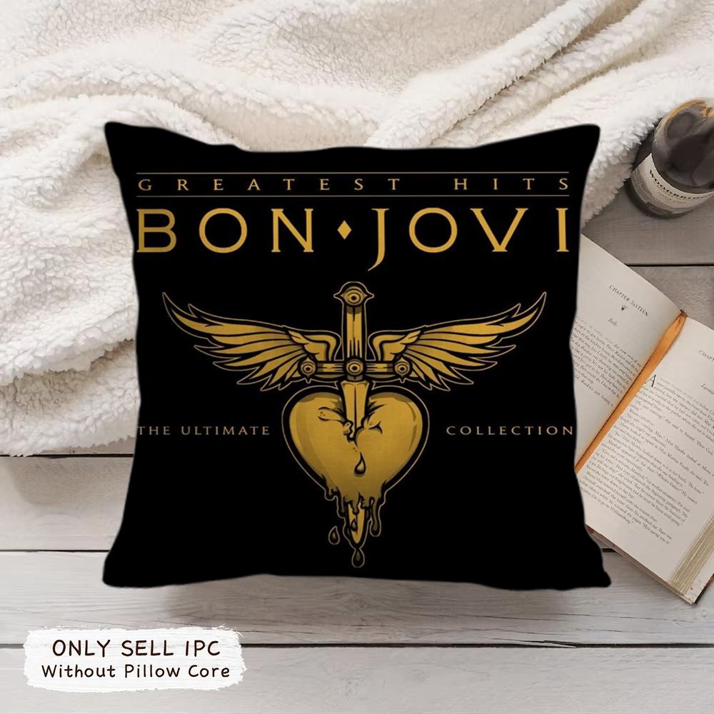Band BBon JJovi Cushion Cover Soft Plush Fabric DoubleSided Printed Pillowcase for All Seasons Home Decor