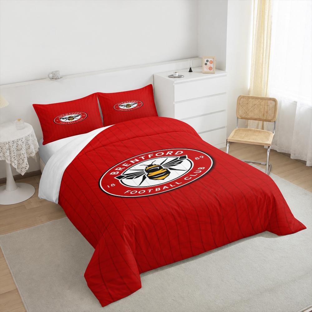Brentford FC Bee Crest Bedding set (1 duvet cover, 2 pillowcases, duvet not included), Red 1889 Football Club Emblem Art Print