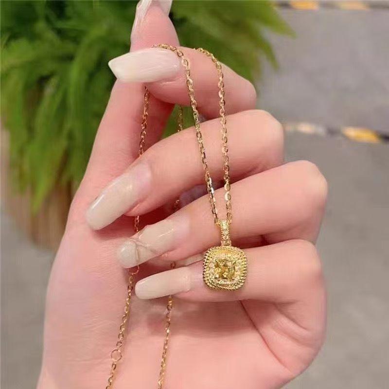 classics inlay diamond square yellow crystal necklace Creative design simple and luxurious collar chain wedding jewelry
